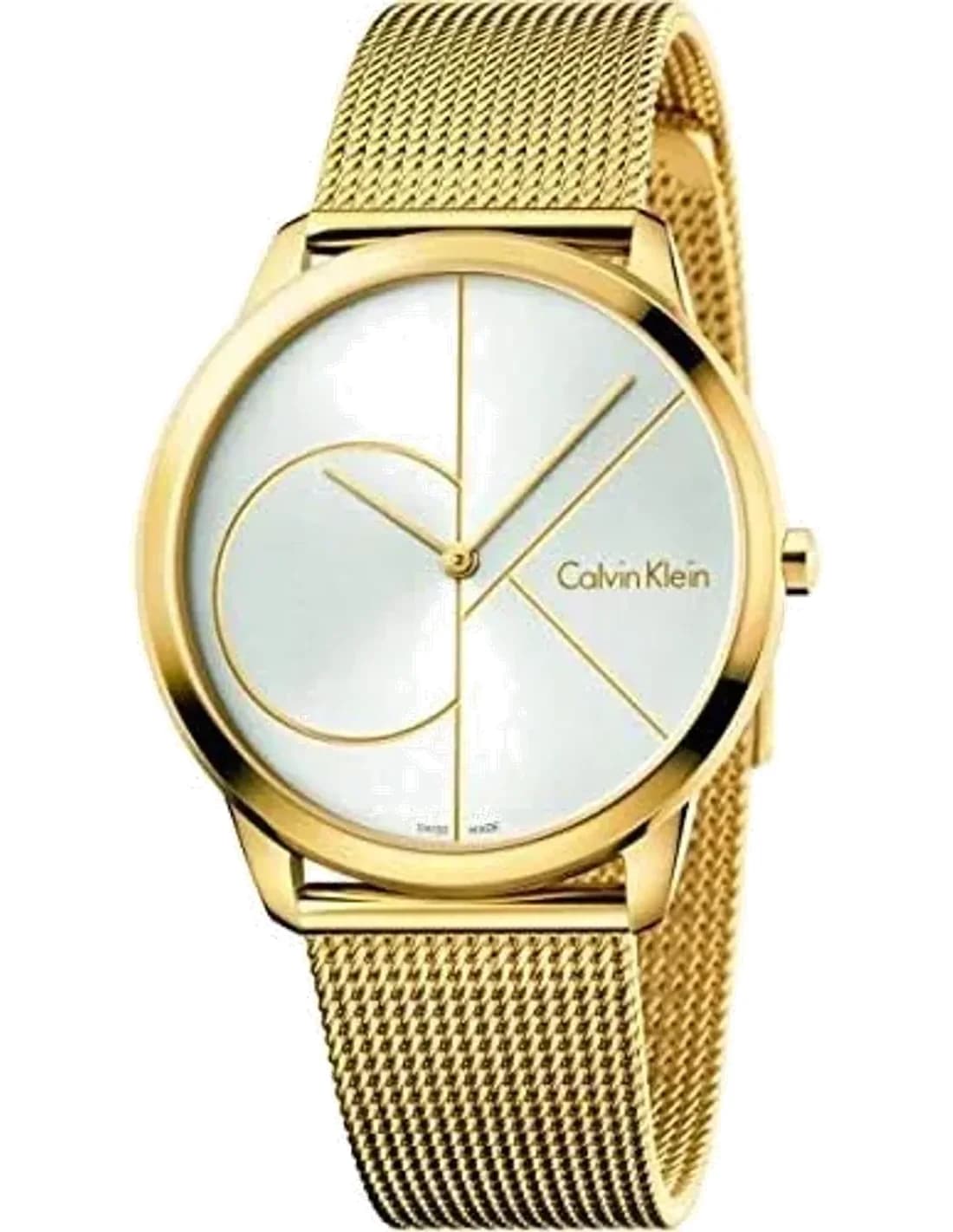 Montre Homme Calvin Klein Minimal K3M21526 quartz cadran argenté bracelet en maille d'acier inoxydable doré