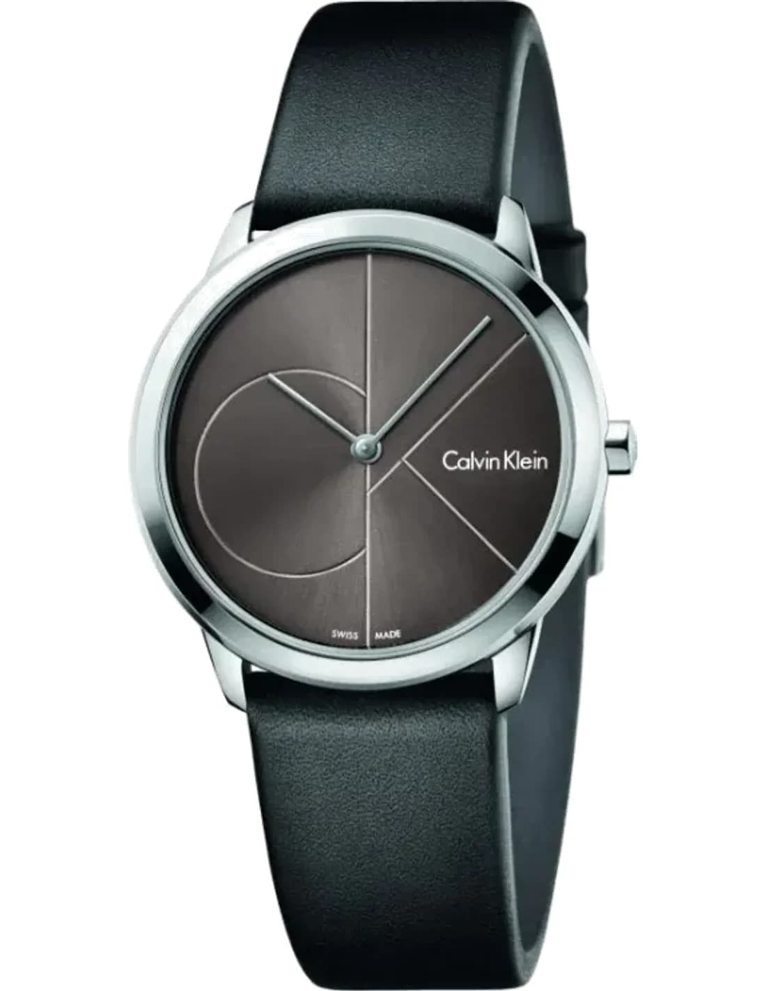 Montre Femme Calvin Klein Minimal K3M221C3 cadran gris quartz bracelet cuir noir