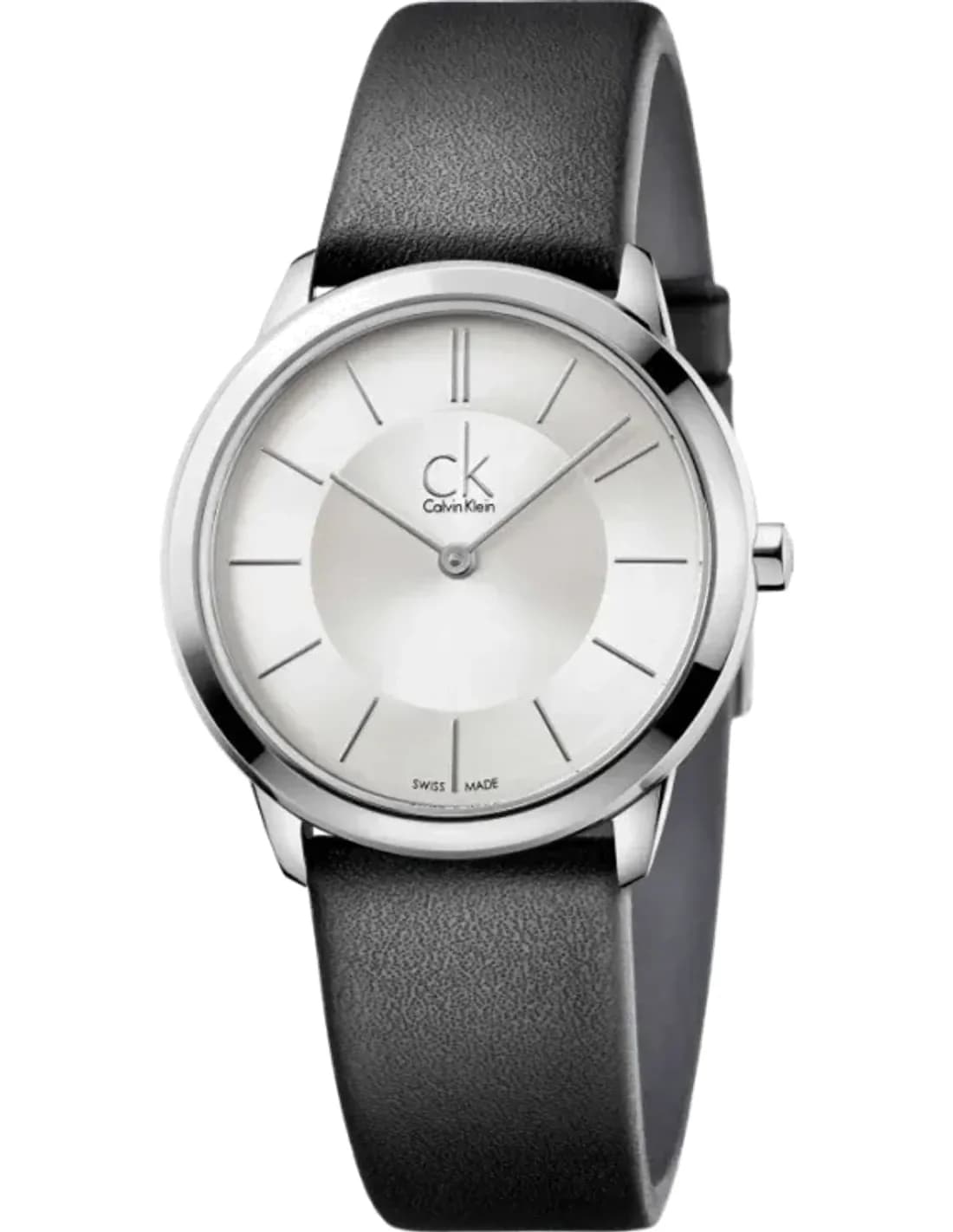 Calvin Klein Minimal K3M221C6 quartz silver dial black leather strap women’s watch