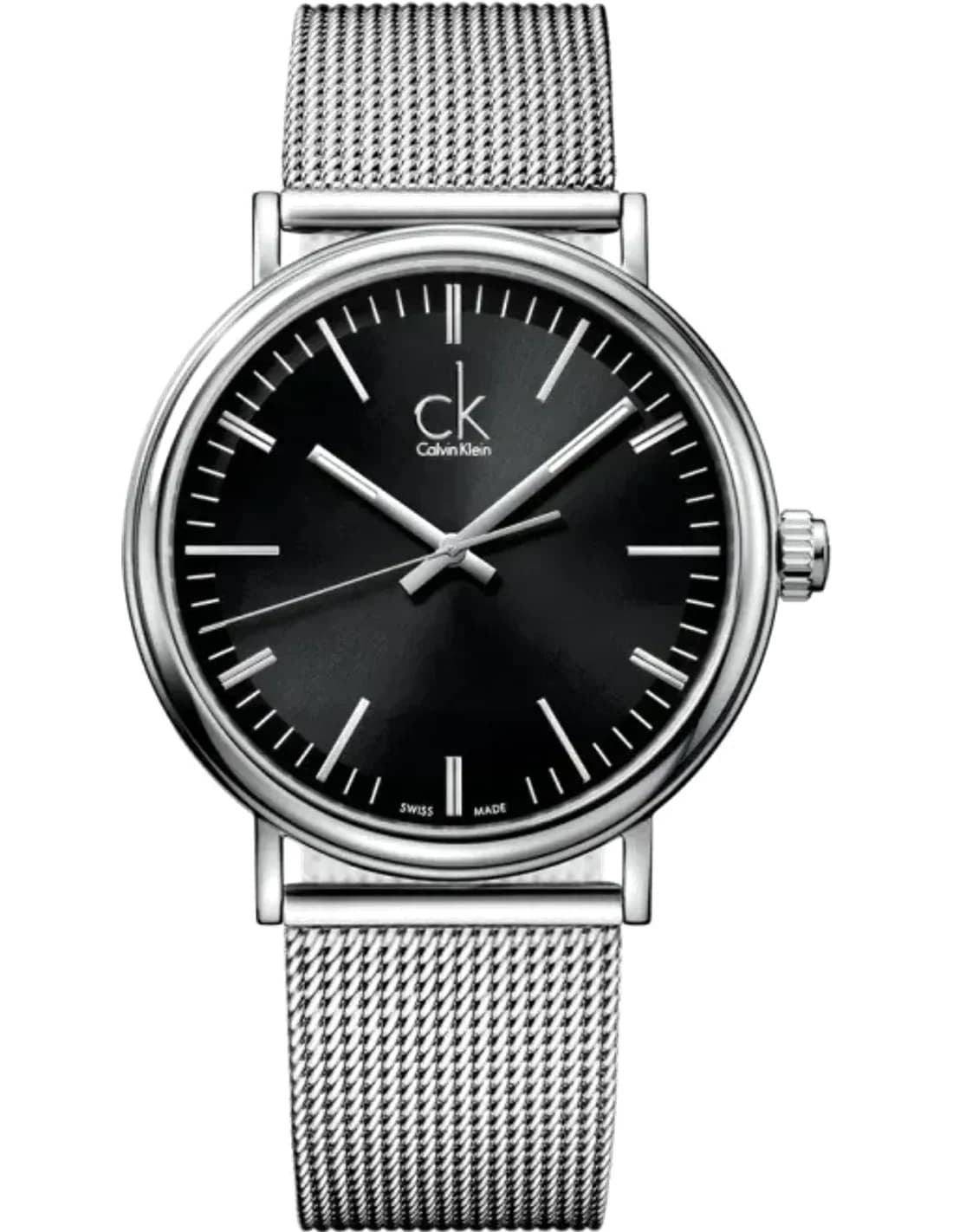 Calvin Klein Surround K3W21121 quartz black dial silver stainless steel mesh bracelet men’s watch