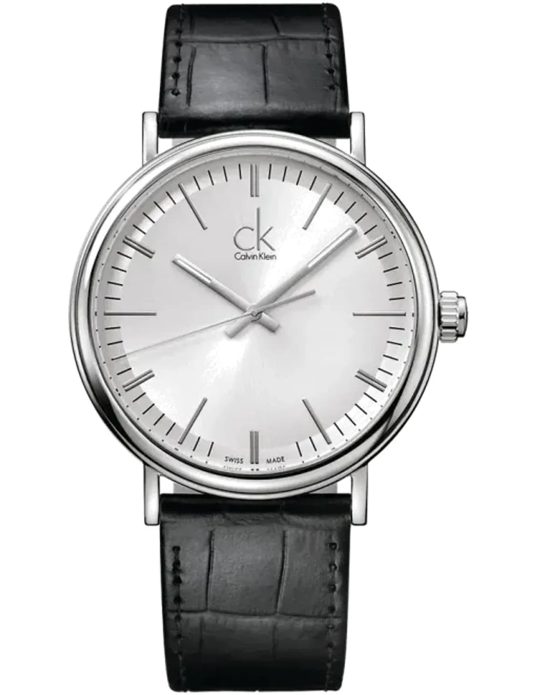 Calvin Klein Surround K3W211C6 quartz silver dial black leather strap men’s watch