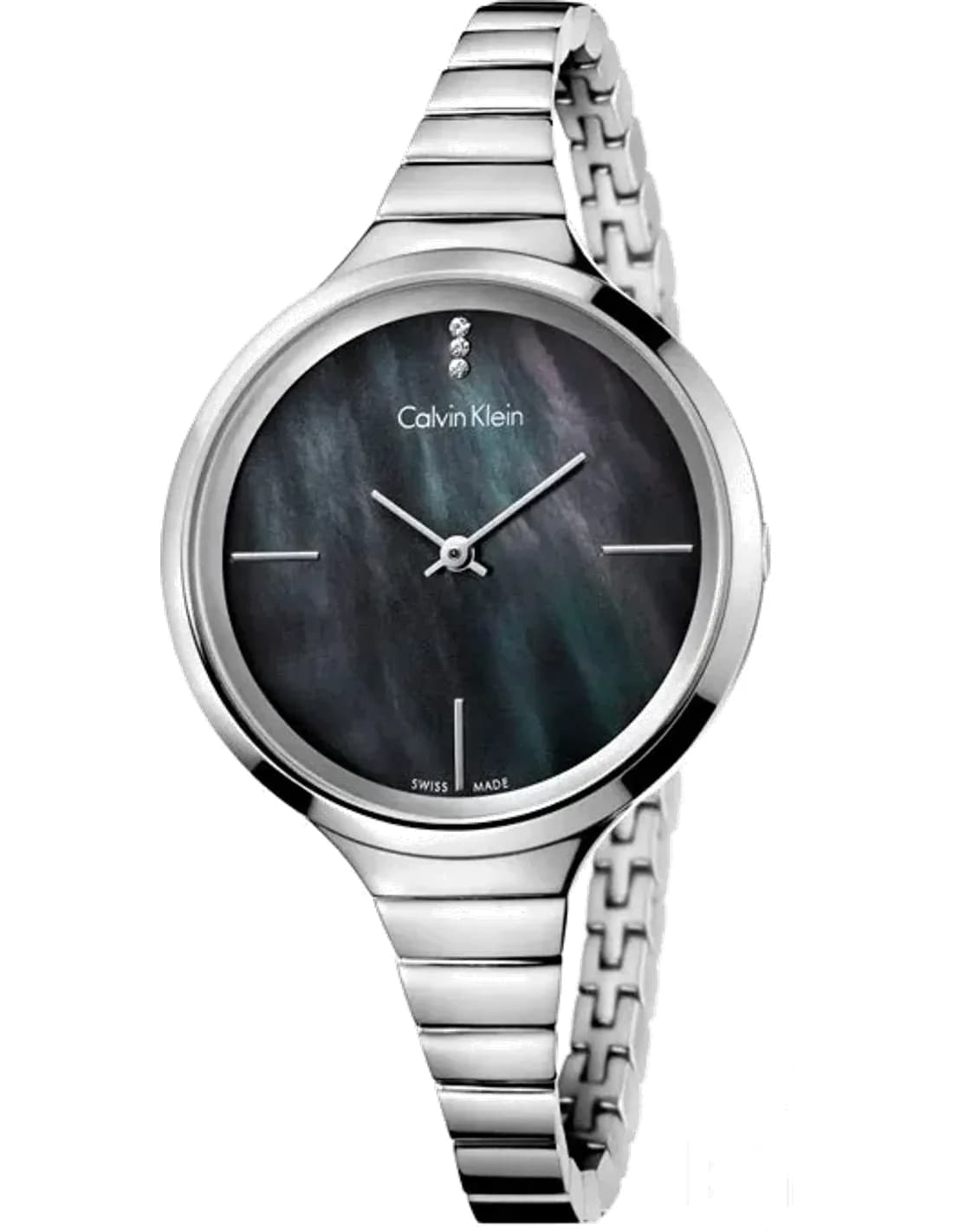 Montre Femme Calvin Klein Lively K4U2312S quartz cadran nacre noire bracelet acier inoxydable argent