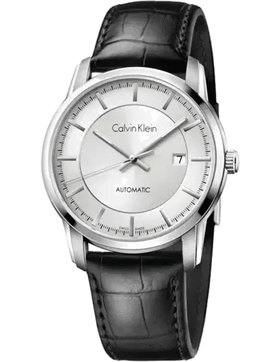 Calvin Klein Infinite K5S341C6 automatic silver dial black leather strap men’s watch