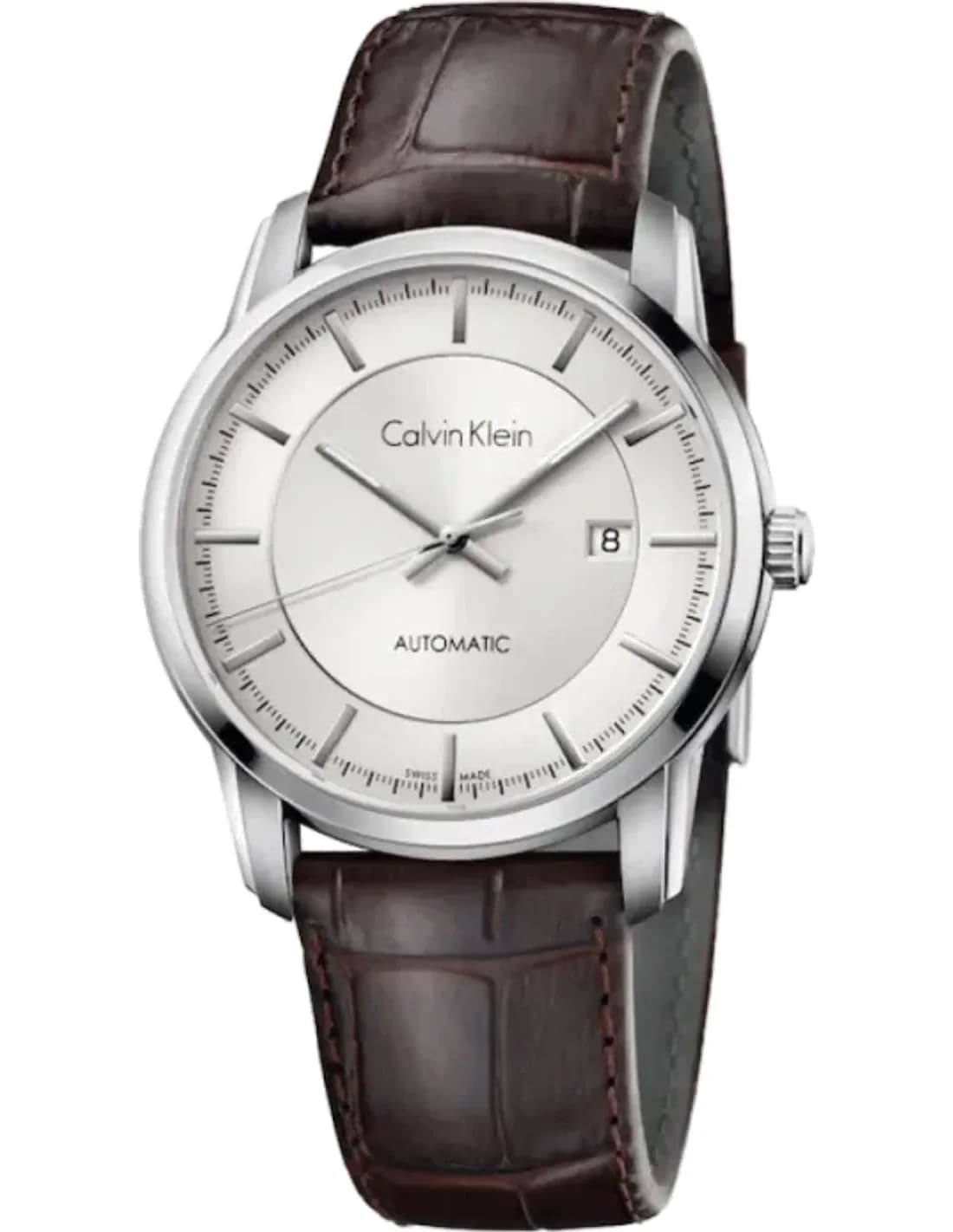 Calvin Klein Infinite K5S341G6 automatic silver dial brown leather strap men’s watch