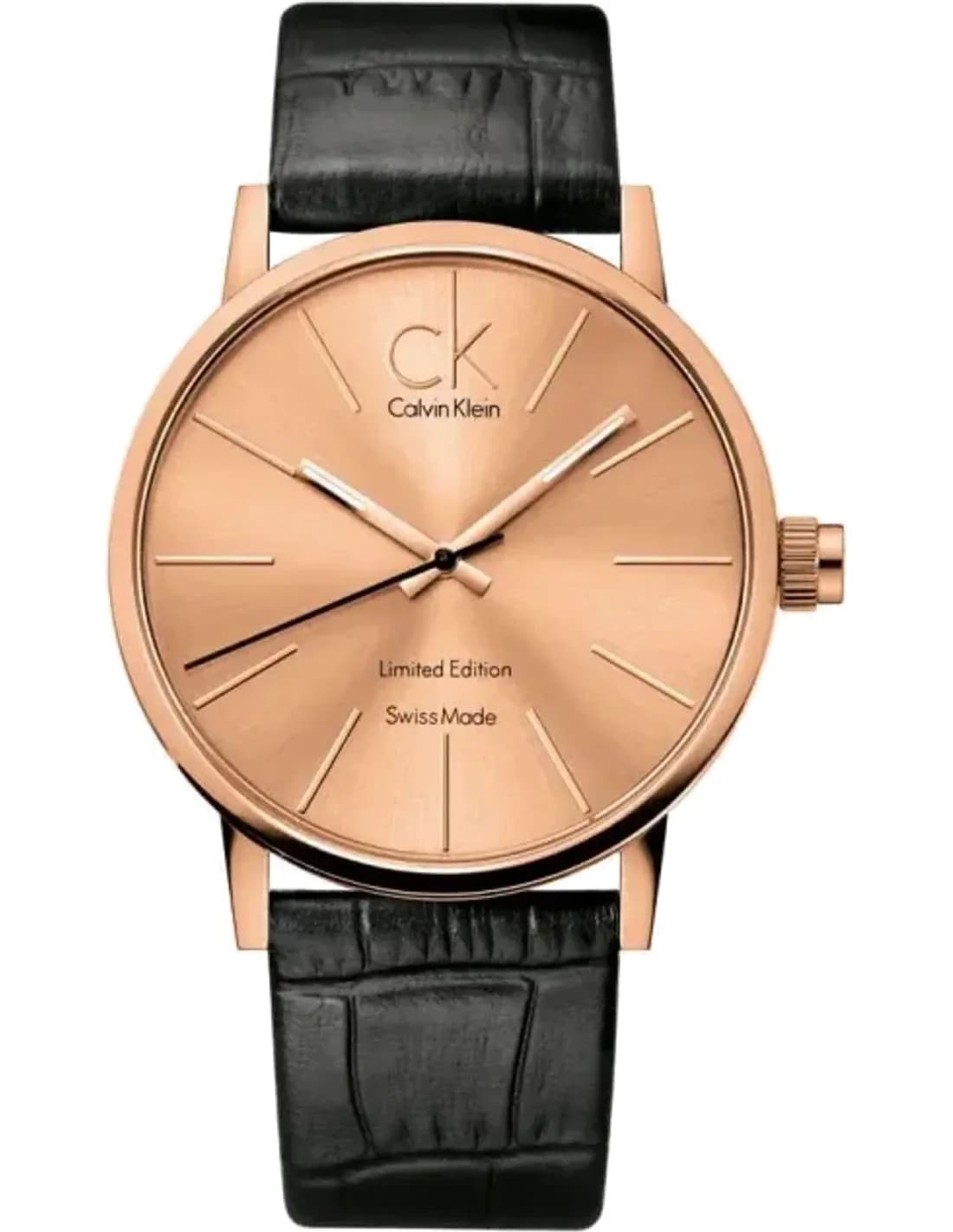 Calvin Klein Post Minimal K7621201 quartz rose gold-tone dial black leather strap men’s watch