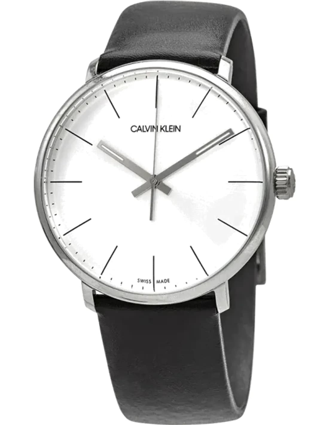Calvin Klein High Noon K8M211C6 quartz silver dial black leather strap men’s watch