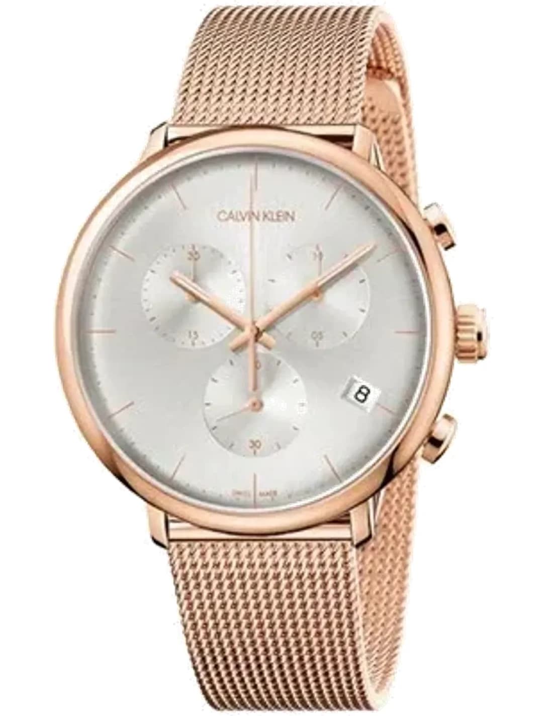 Calvin Klein High Noon K8M27626 Chronograph silver dial rose gold-tone stainless steel bracelet men’s watch
