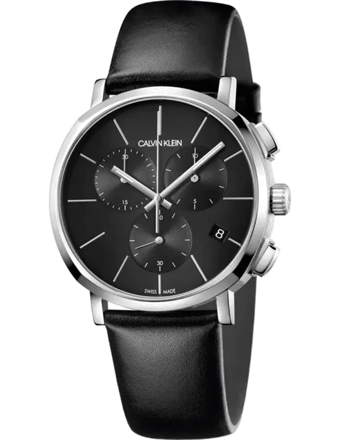 Calvin Klein Posh K8Q371C1 chronograph black dial black leather strap men’s watch