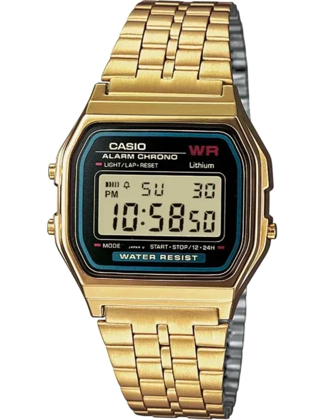 Montre Casio Vintage digitale A159WGEA-1EF en métal doré or jaune cadran noir