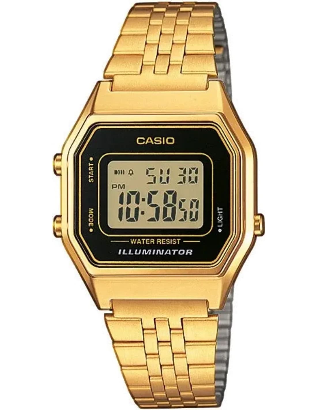 Montre Casio vintage digitale LA680WEGA-1ER cadran noir bracelet métal doré
