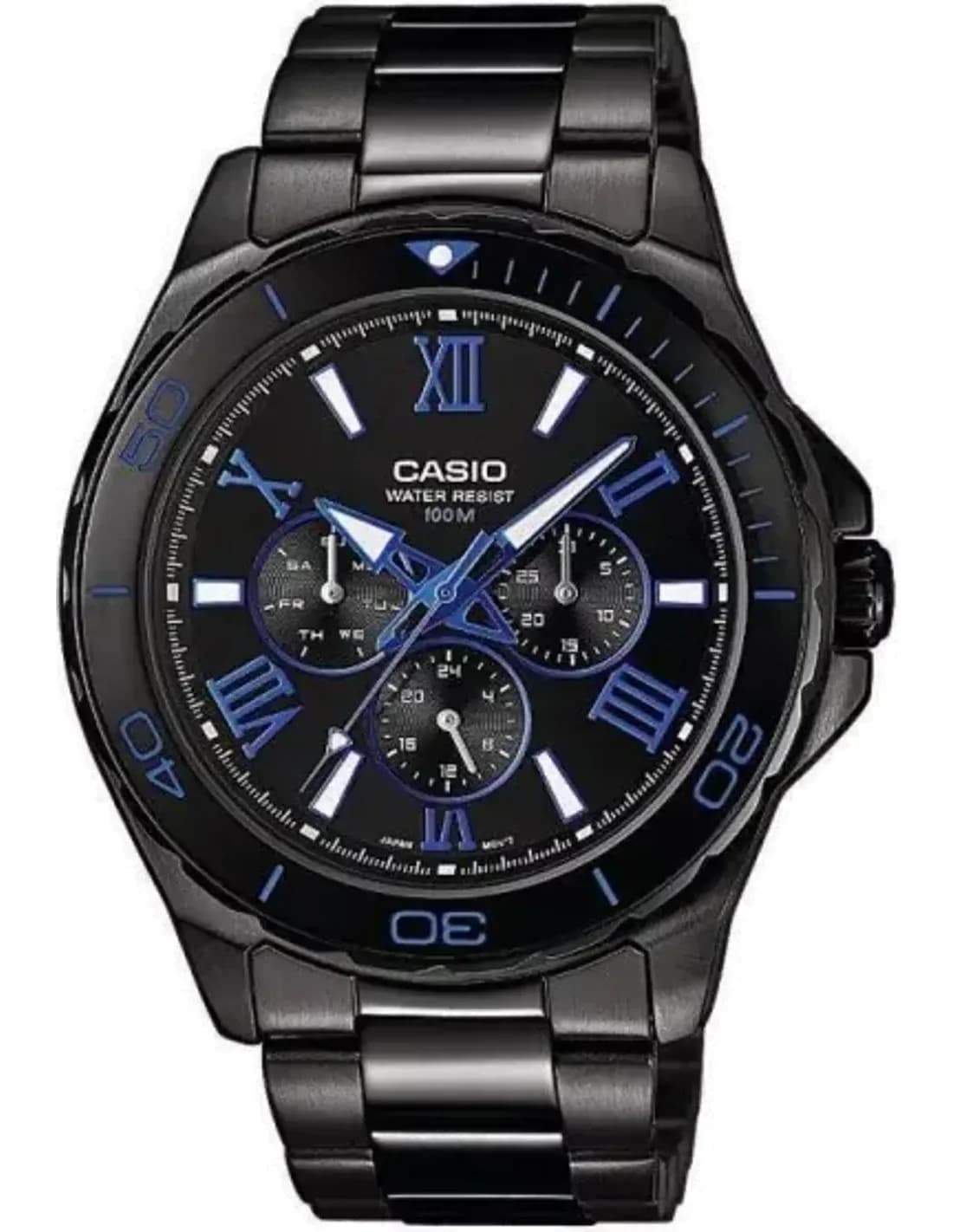 Montre Homme Casio Collection MTD-1075BK-1A2VEF Index bleus et lunette crantée noire
