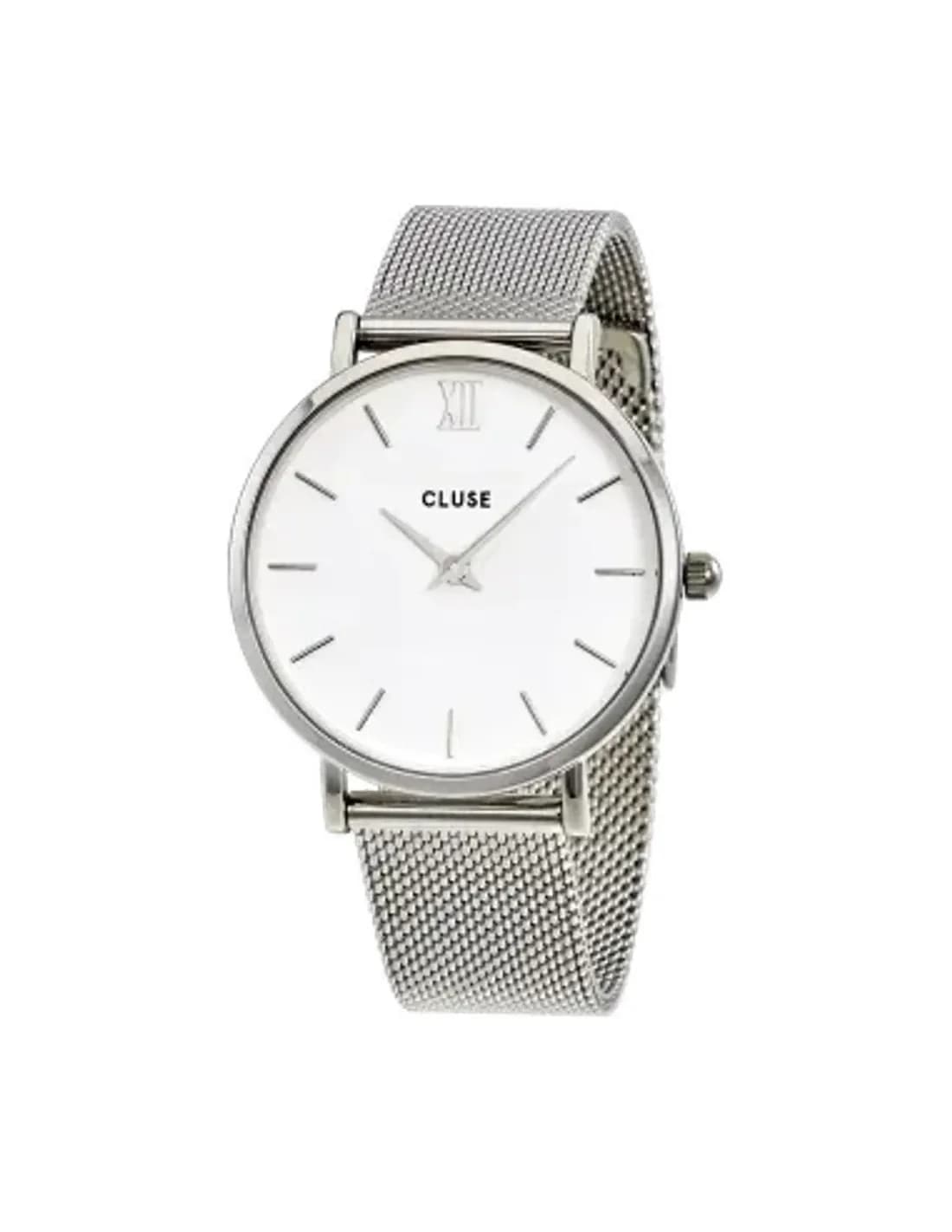 Montre Cluse Minuit CL30009 Mesh Silver/White bracelet en maille milanaise argenté