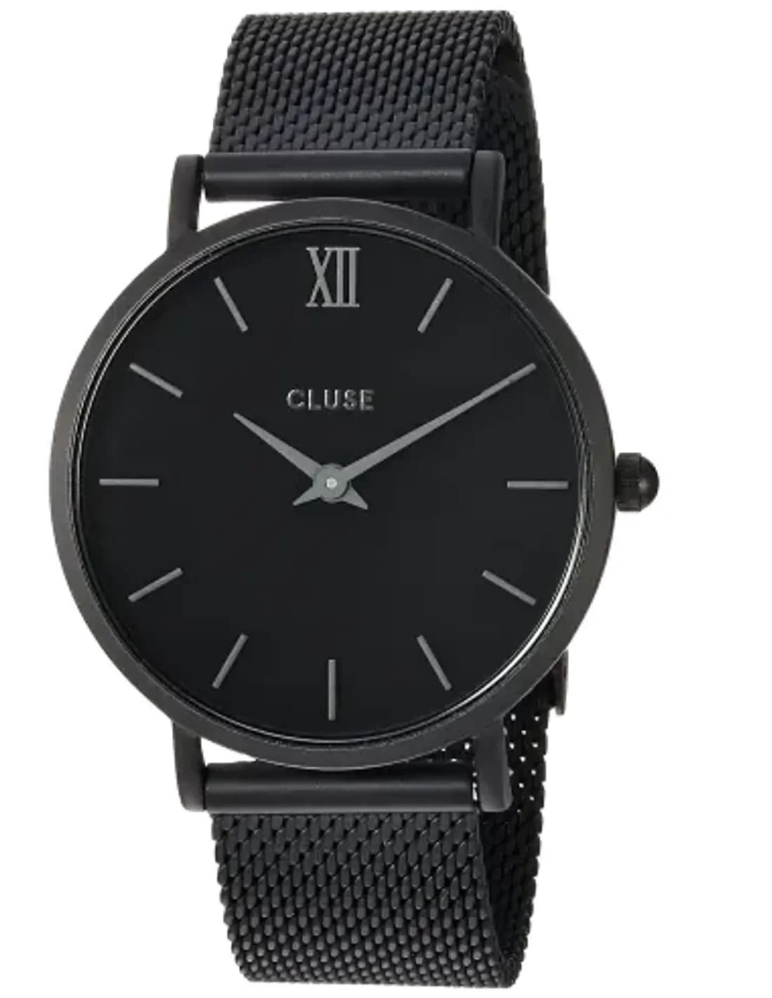 Montre Cluse Minuit CL30011 Mesh Full Black bracelet en maille milanaise noire