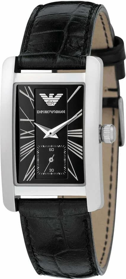 Emporio Armani AR0144 Rectangular Case and Black Leather Strap Watch