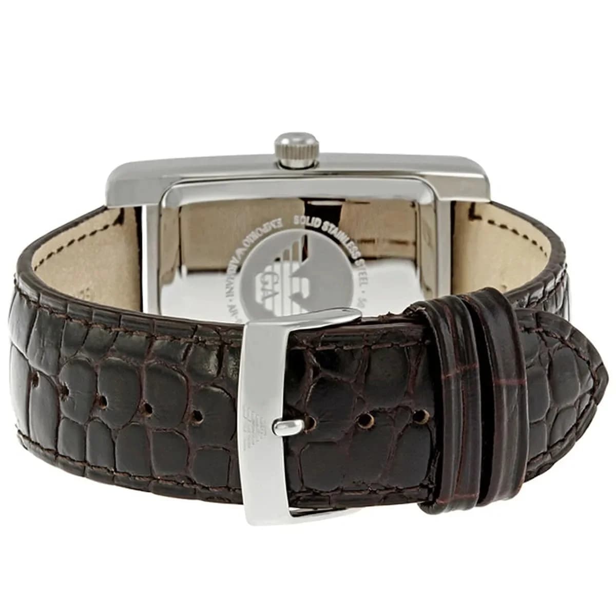 Emporio Armani AR0154 — montre homme rectangulaire — bracelet cuir marron élégant vue 3