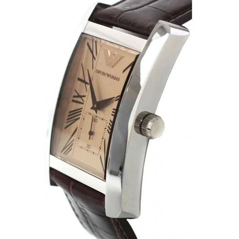 Emporio Armani AR0154 — montre homme rectangulaire — bracelet cuir marron élégant vue 2