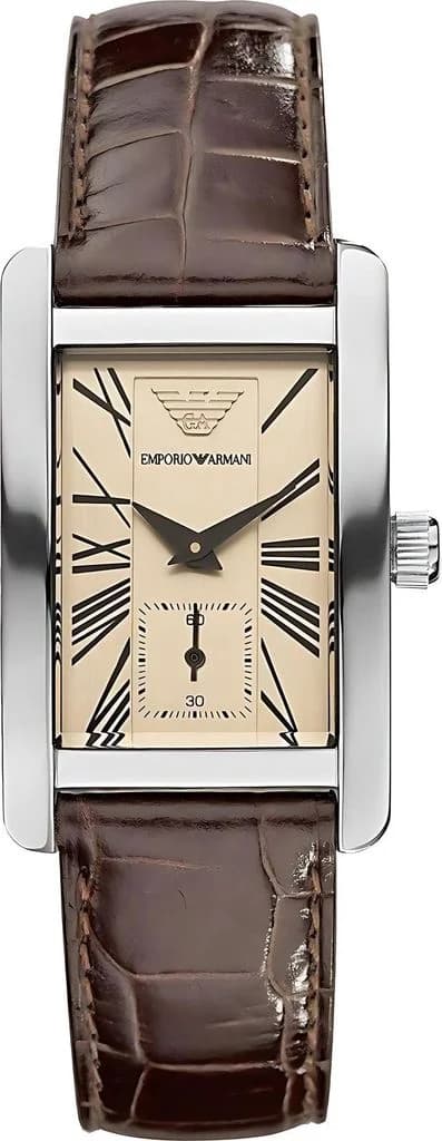Montre Emporio Armani AR0154 Boîtier Rectangulaire et Bracelet Cuir Marron