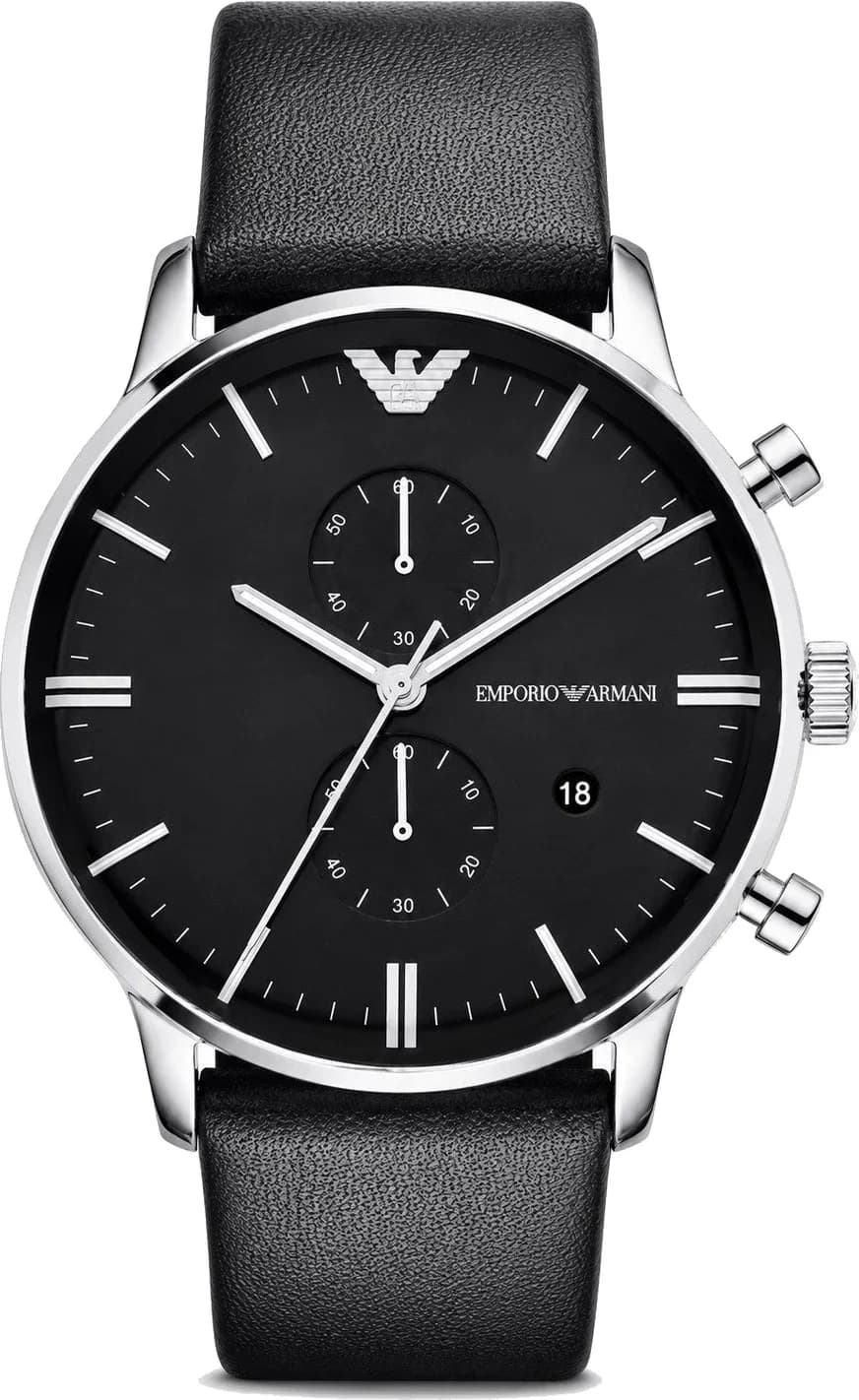 Men's Watch Emporio Armani AR0397 Chronograph in Steel and Black Leather