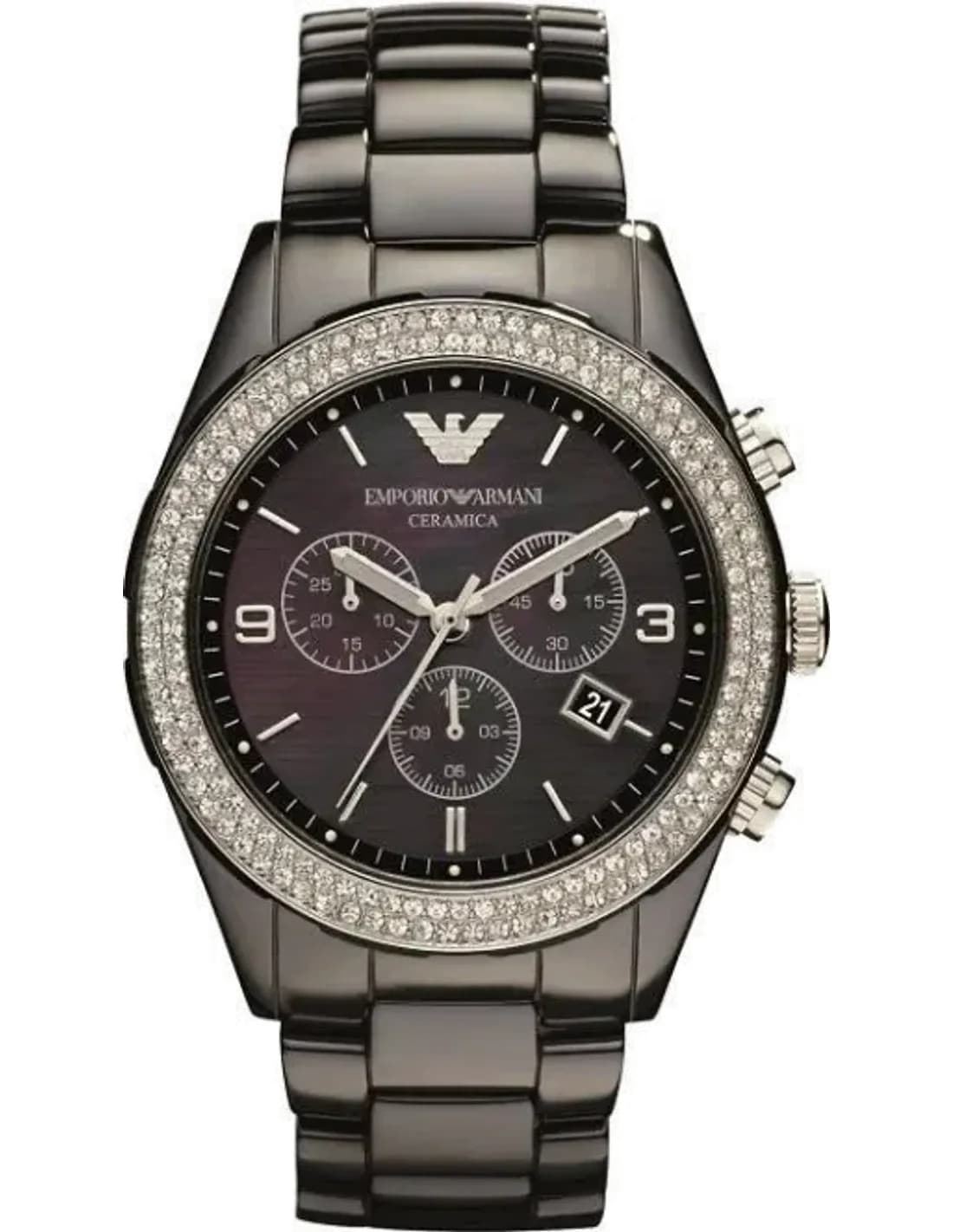 Montre Emporio Armani AR1455 en Céramique Noire et Cristaux
