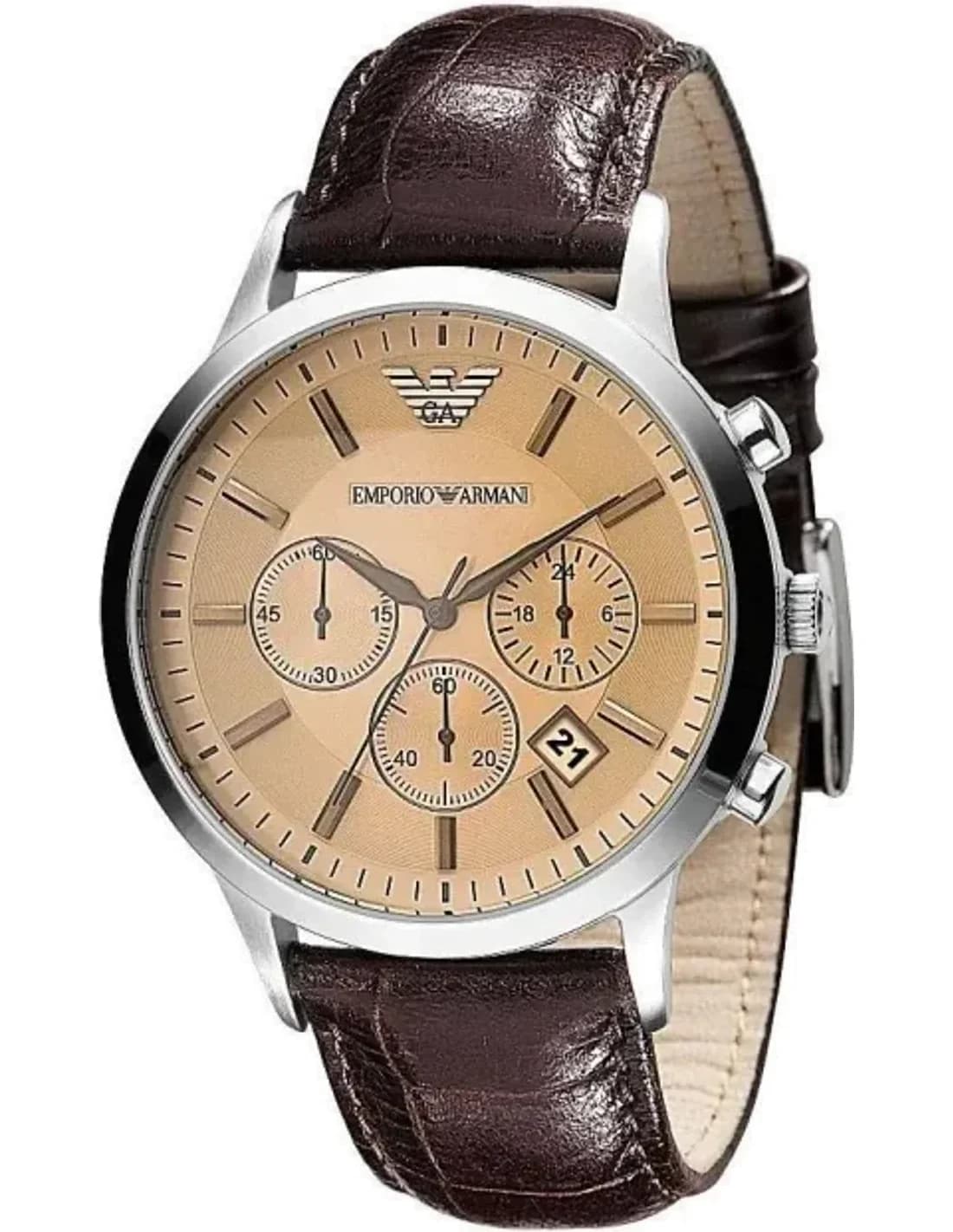 Montre Emporio Armani AR2433 en Acier Argenté et Cuir Marron