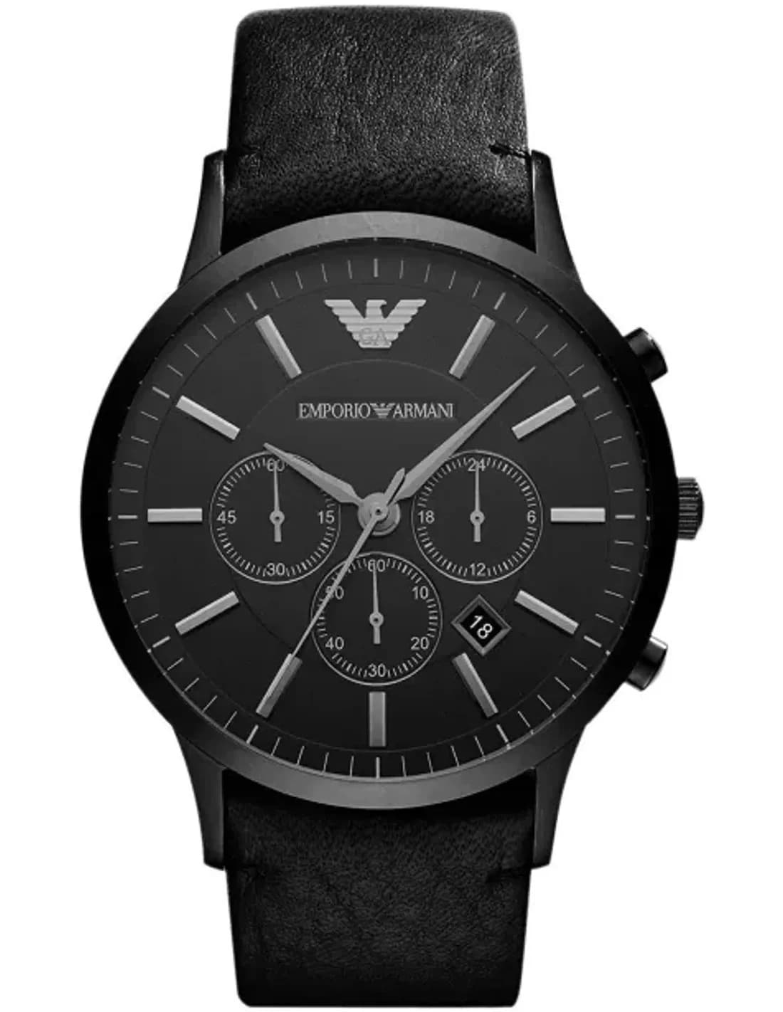 Montre Emporio Armani AR2461 Chronomètre à Bracelet en Cuir Noir