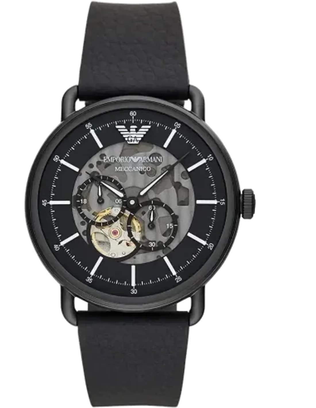 Montre Emporio Armani AR60028 Cadran Squelette Bracelet Cuir Noir