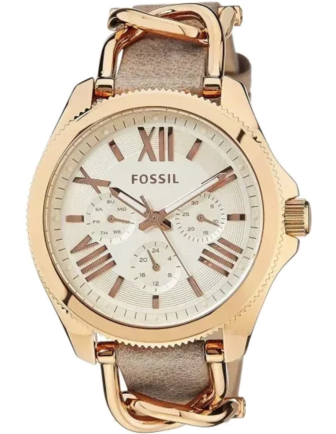 Montre Femme Fossil Cecile AM4620 Bracelet couleur sable et maillons or rose