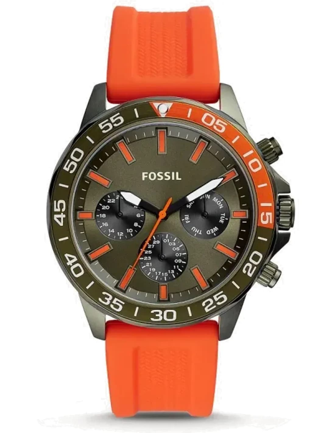 Montre Homme Fossil Bannon BQ2500 avec bracelet en silicone orange