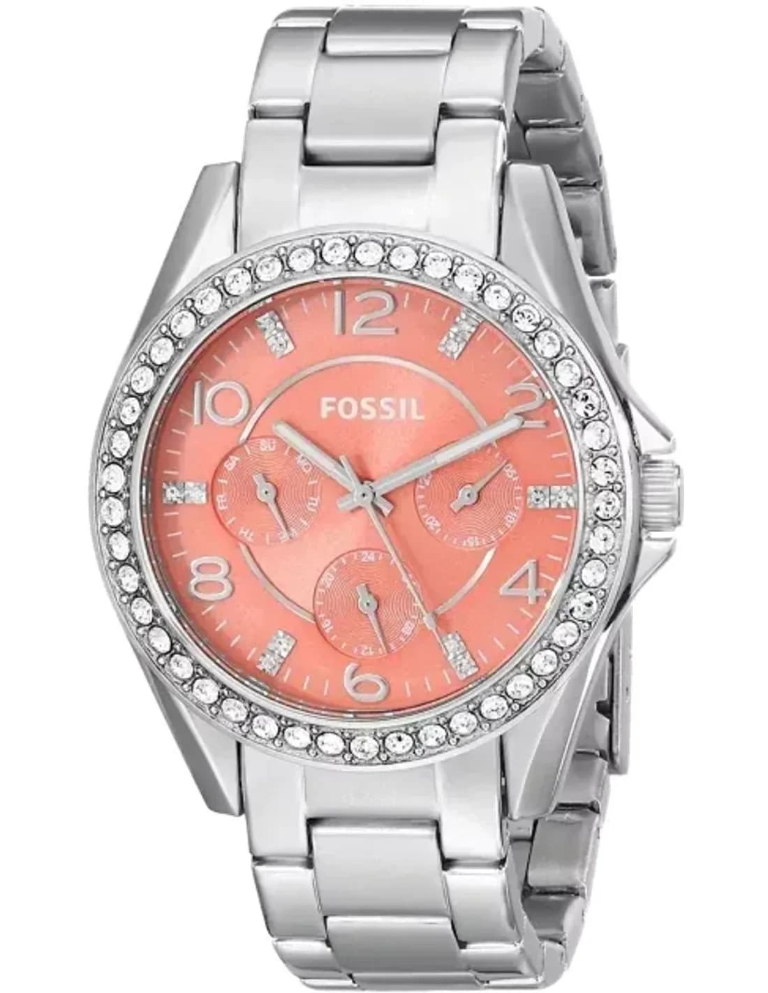Montre Femme Fossil Riley ES3726 Cadran couleur corail et index strassés