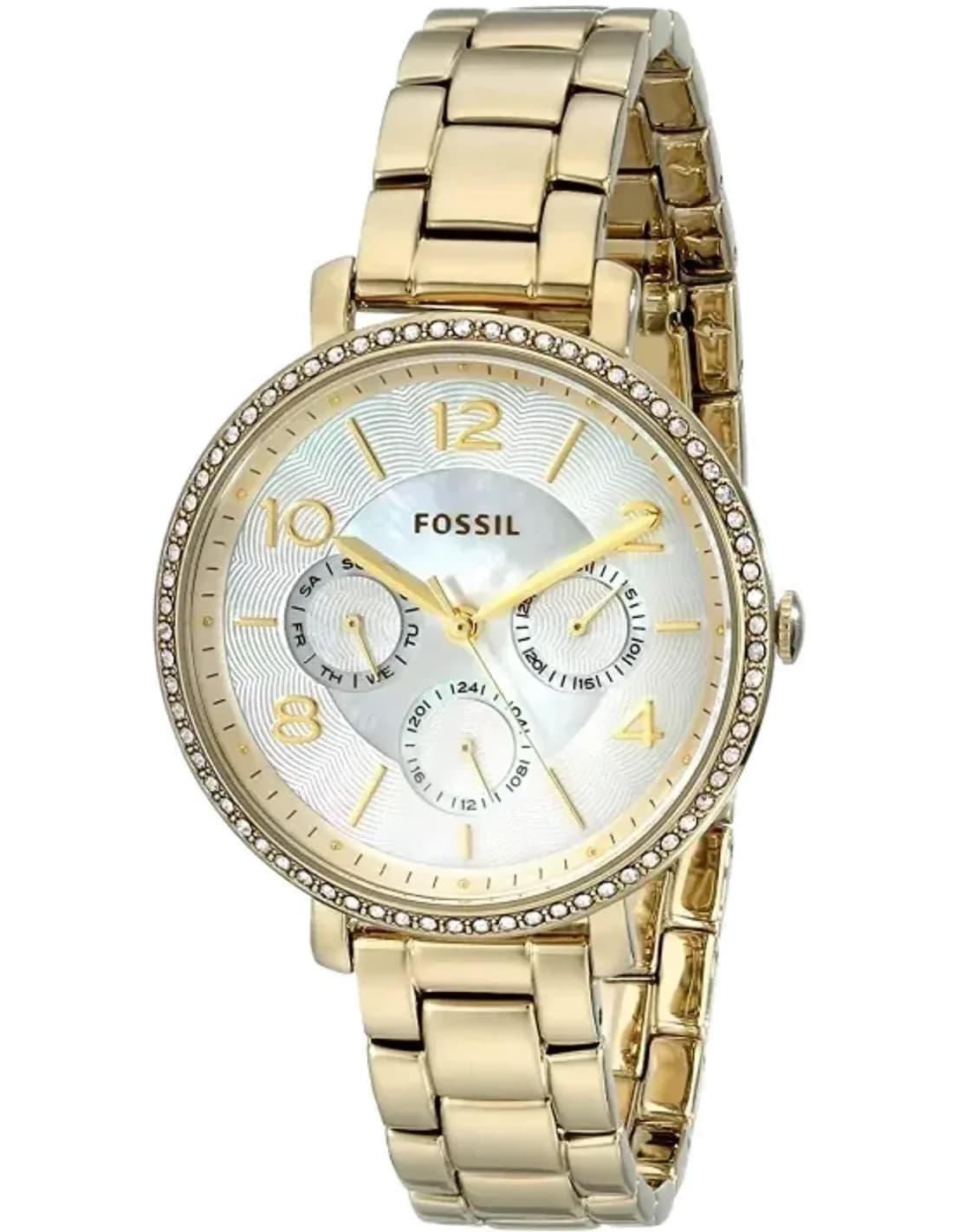 Montre Femme Fossil ES3756 Cadran Nacre et Lunette Cristaux Dorée
