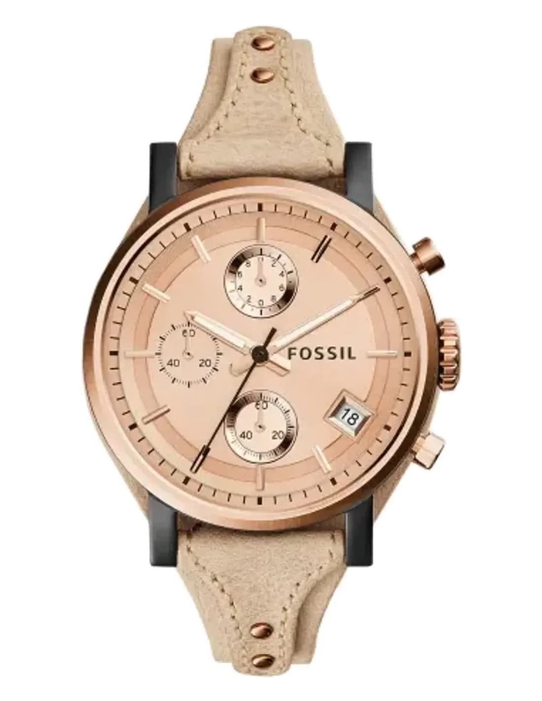 Montre Femme Fossil Original Boyfriend ES3786 Bracelet cuir couleur sable