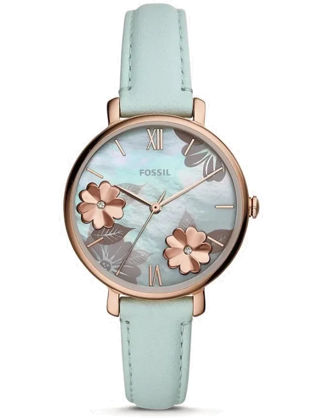 Fossil Jacqueline ES4813 women's watch with turquoise blue leather strap
