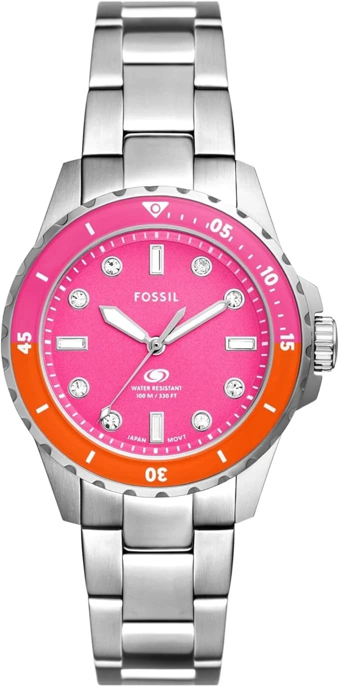 Montre Femme Fossil Blue Dive ES5351 cadran rose bracelet acier