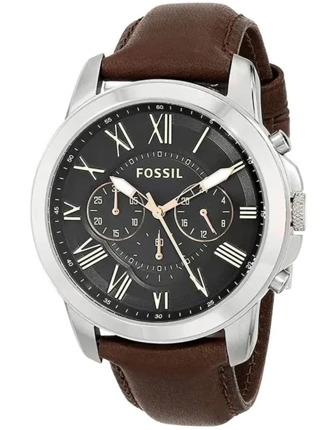 Montre Homme Fossil FS4813 Bracelet Cuir Marron et Cadran Noir