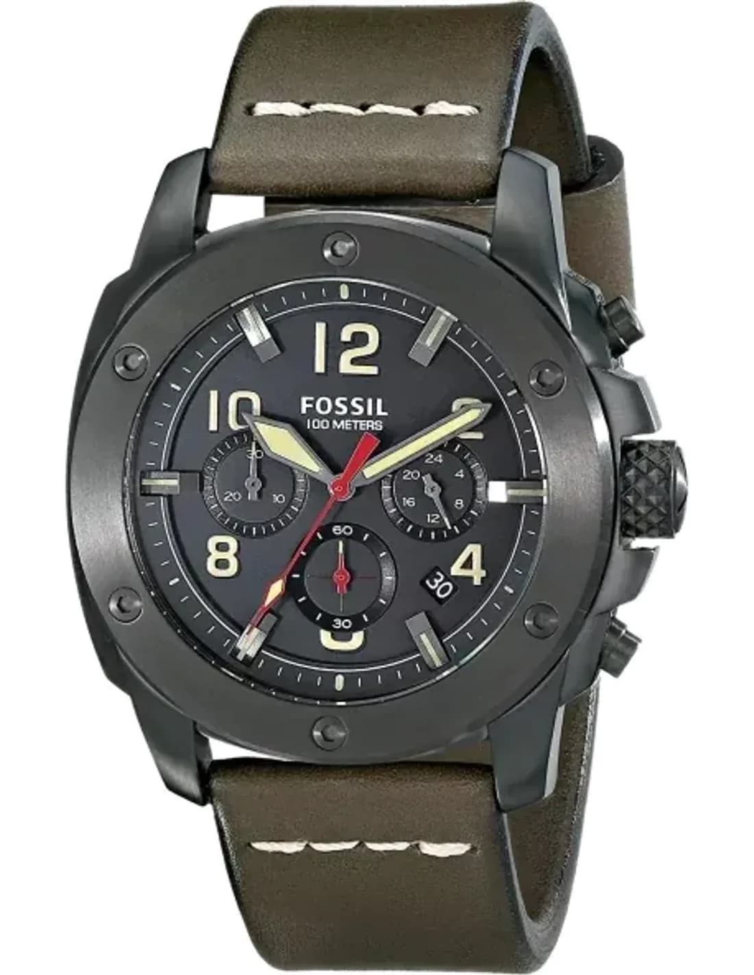 Montre Homme Fossil Modern Machine FS5000 Bracelet en cuir couleur olive