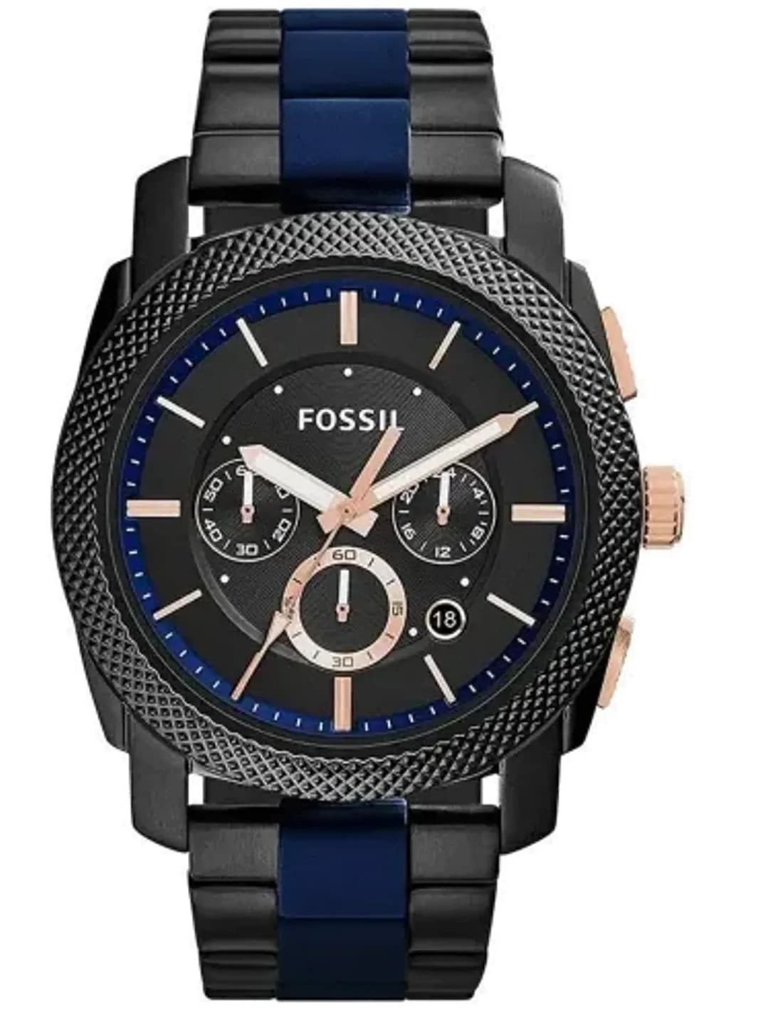Montre Fossil FS5164 en acier bicolore bleu et noir