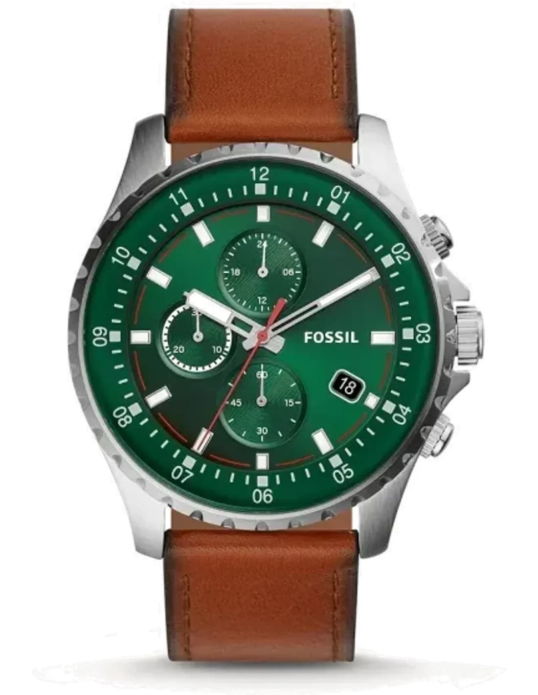 Montre Fossil FS5734 Chronographe avec Cadran Vert et Bracelet Cuir Marron