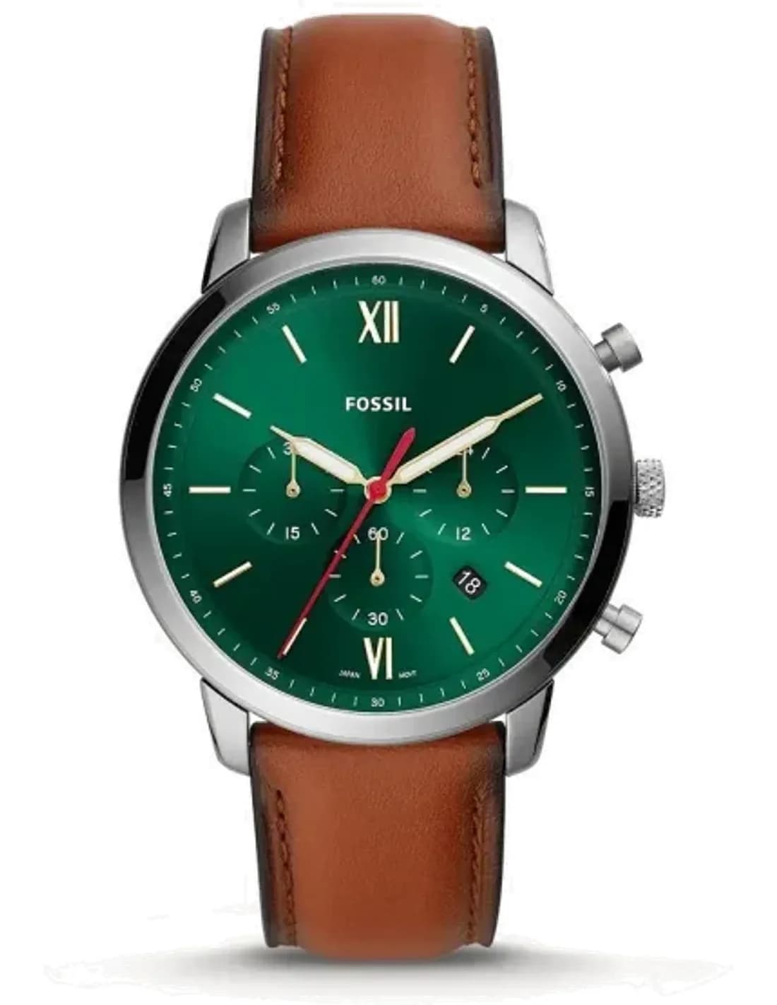 Montre Fossil FS5735 Chronographe Cadran Vert et Bracelet Cuir Marron