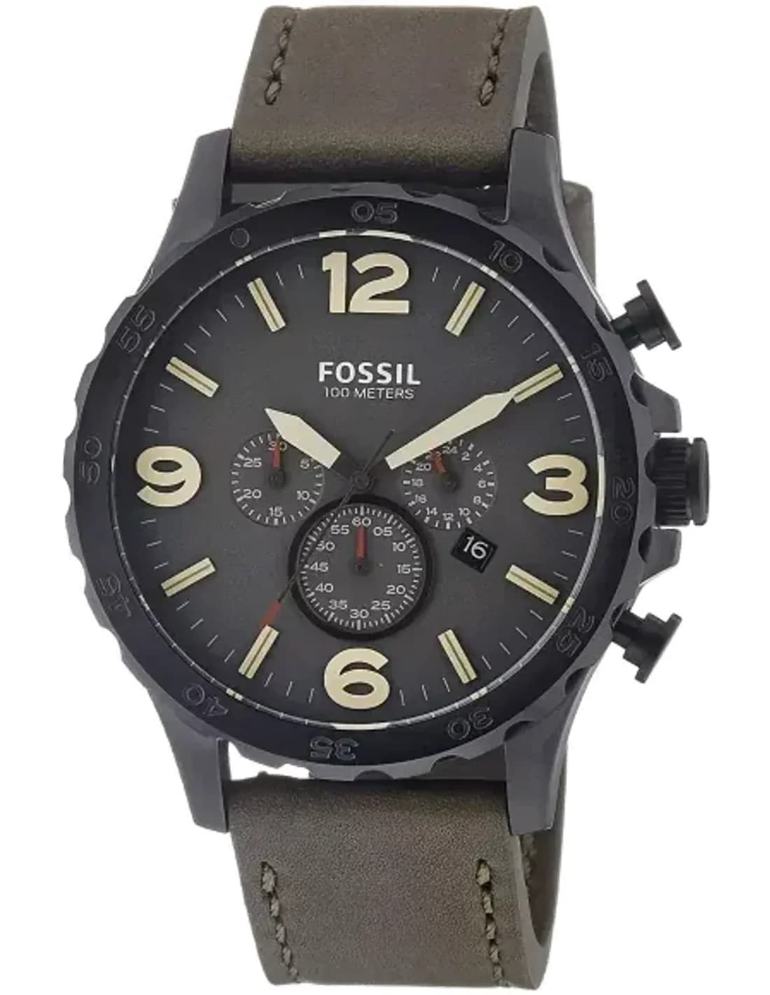 Montre Homme Fossil Nate Chronograph JR1476 Bracelet en cuir kaki