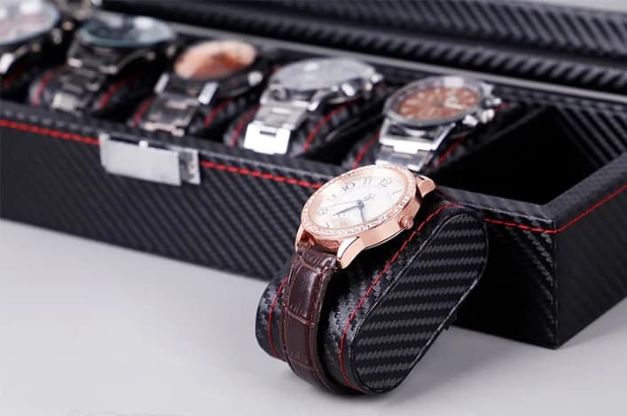 Boîte à Montres Monza 6 Compartiments Effet Carbone Composite Noir vue 3