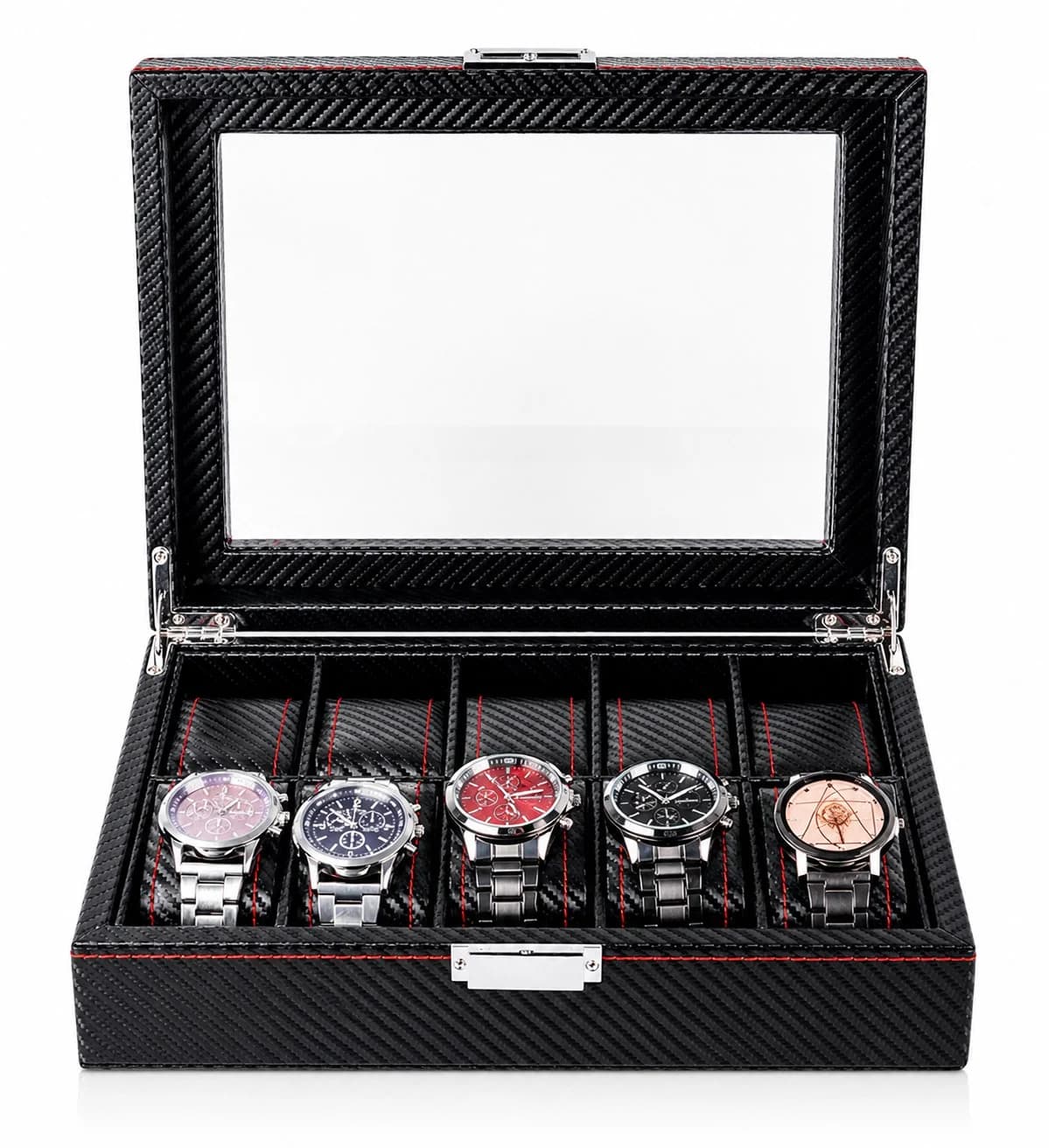 Boîte à Montres Monza 10 Compartiments Effet Carbone Composite Noir vue 2