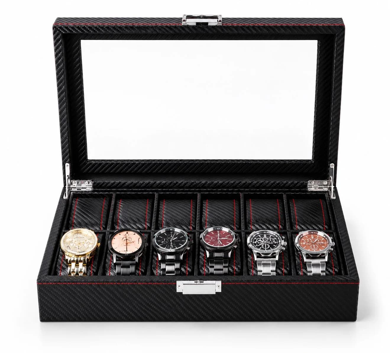 Boîte à montres Monza 12 compartiments : coffret effet carbone composite noir vue 2