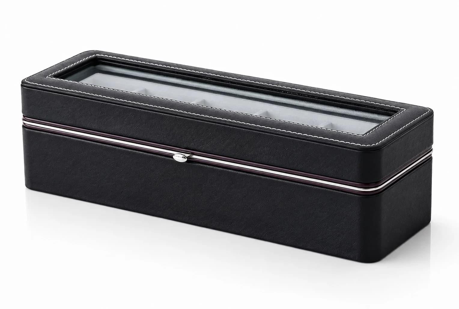 Sorrento Watch Box, Black, 6 Slots with Metal Frame & Glass Lid