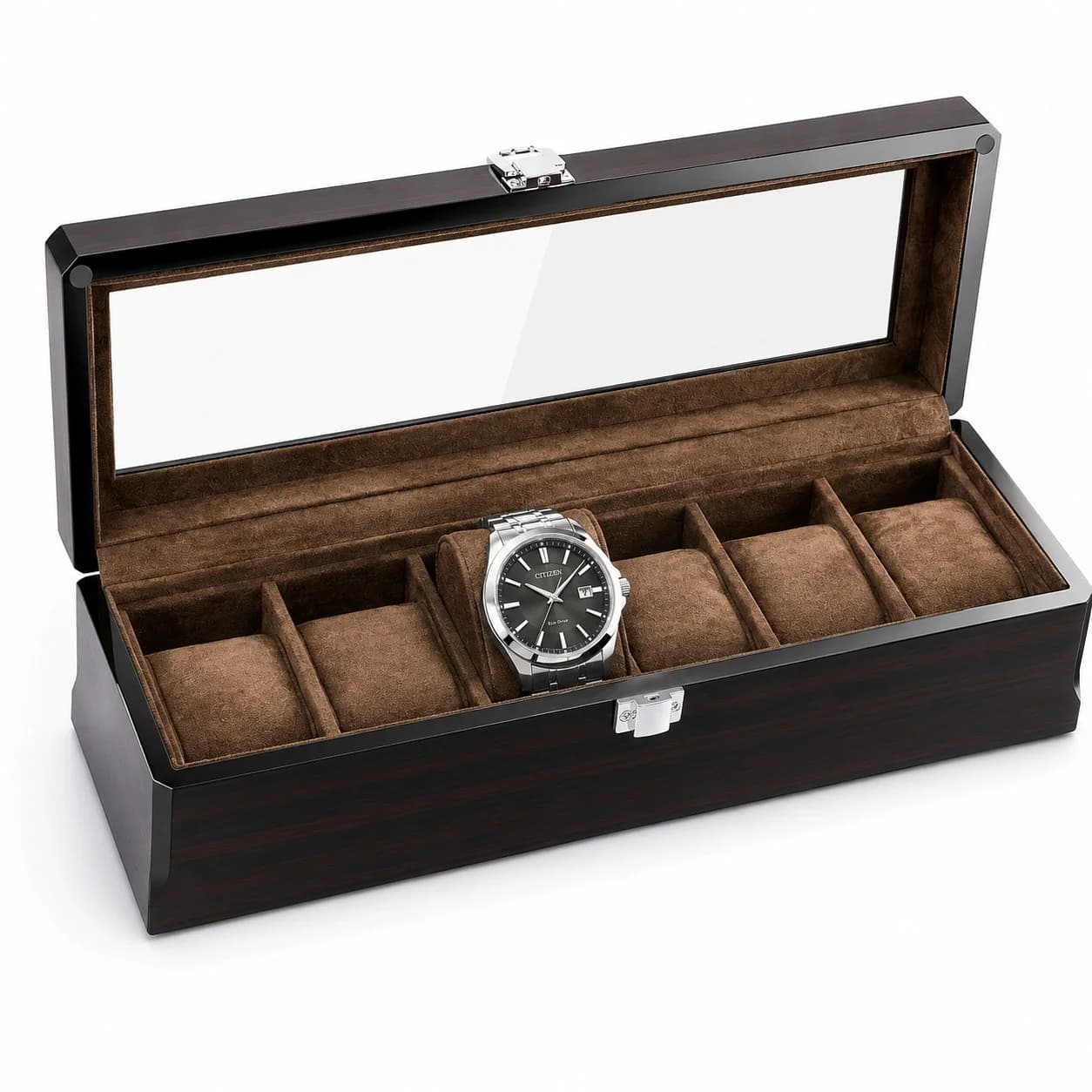 Milan Watch Box, Espresso Wood, 6 Slots