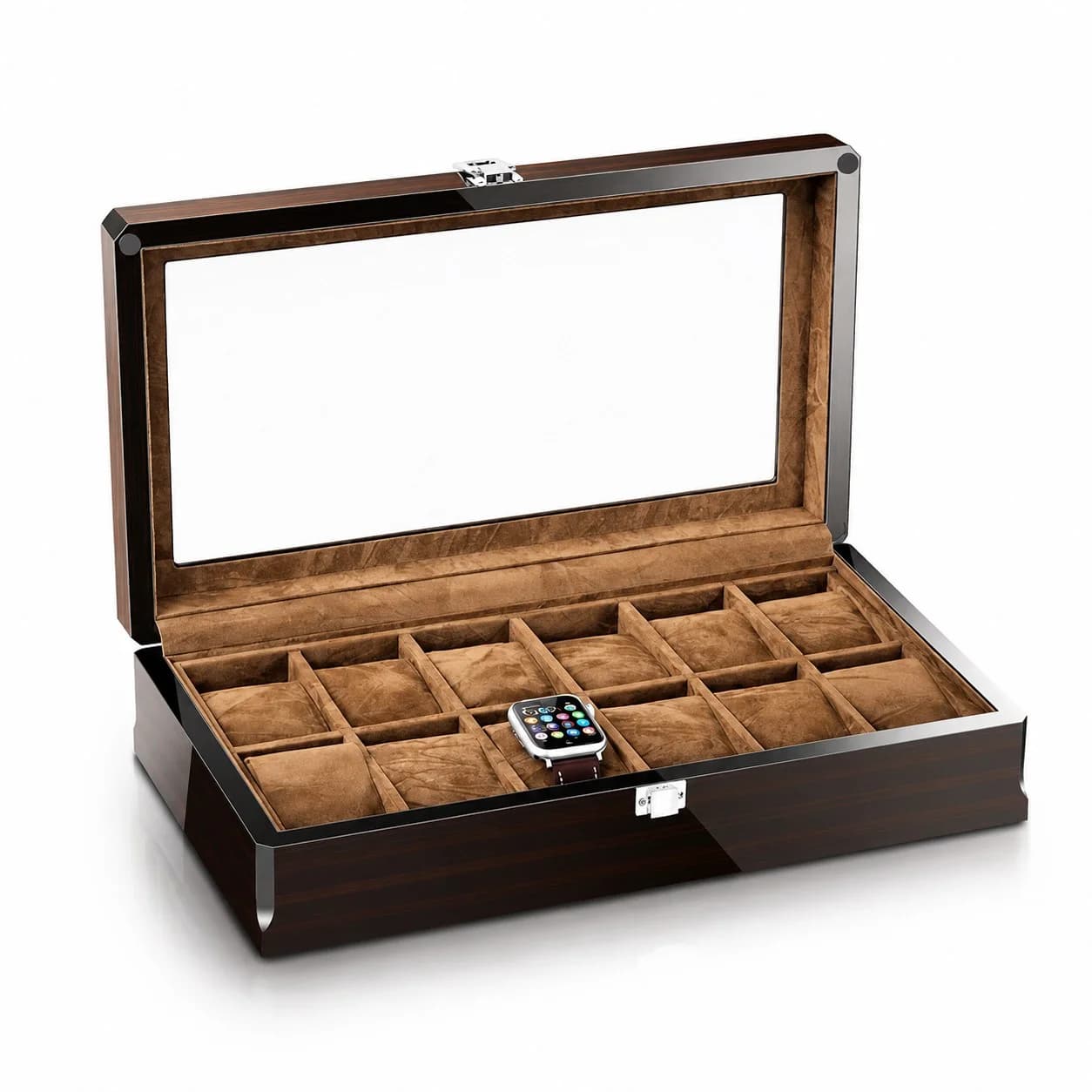 Milan Watch Box, Espresso Wood, 12 Slots