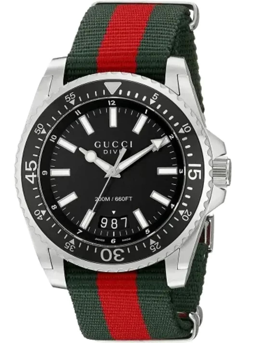 Montre Homme Gucci Dive YA136206 bracelet nylon vert et rouge