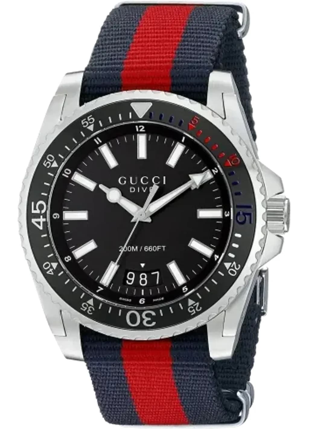 Men's Watch Gucci YA136210 Dive Steel and Blue Red Nylon
