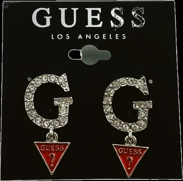 Boucles d'oreilles Guess lettre G charm triangle serties de cristaux en métal argenté