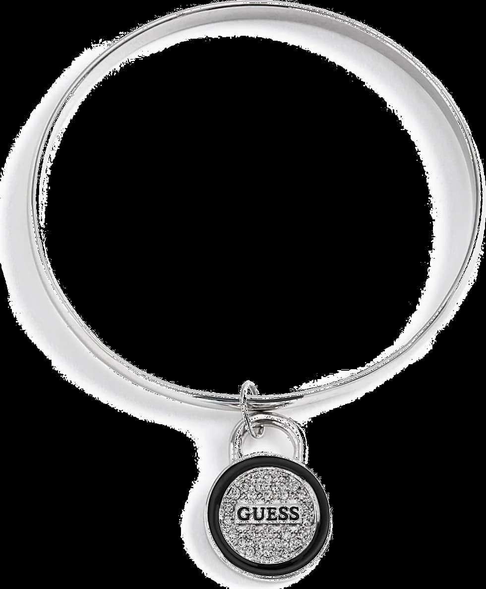 Bracelet Guess argenté plaque ronde logo incrusté de cristaux