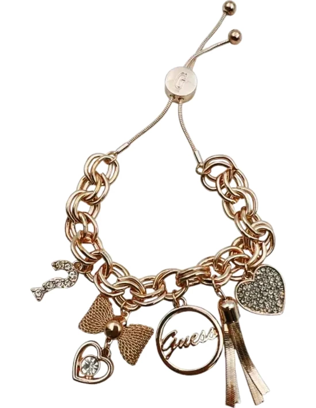 Bracelet Guess à breloques en métal doré or rose serti de zircon